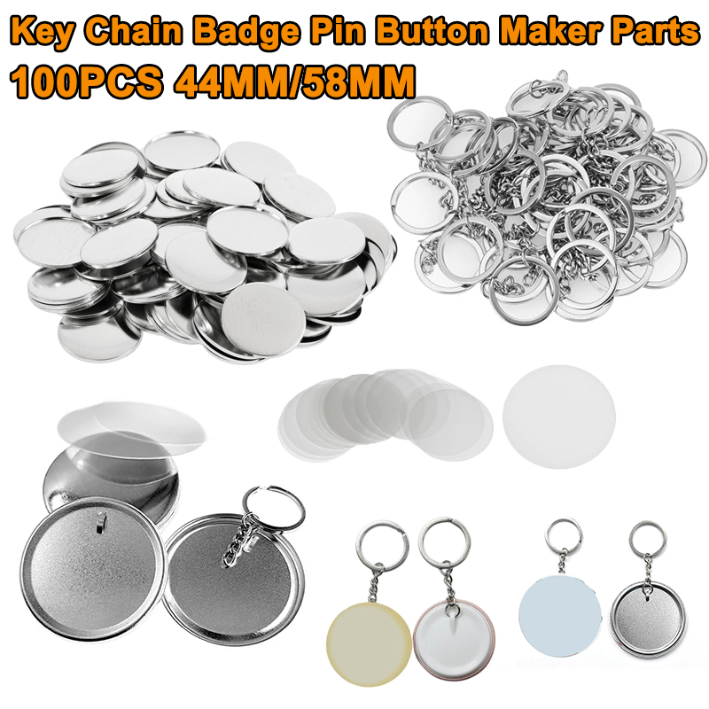 Button Badge Blank - 100개 44MM 58MM 플라스틱 금속 열쇠고리