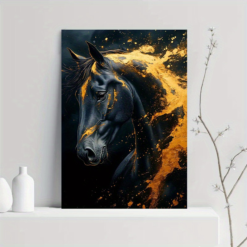 1개 우아한 검은 말 캔버스 벽 예술과 황금색 강조 - - Canvas Wrap Ready 리뷰 및 가격